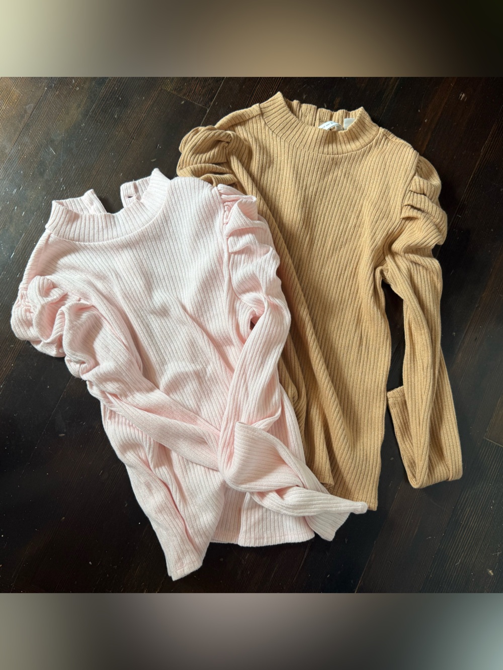 Janie and Jack Ribbed Knit Top - Camel & Pink Glitter